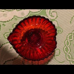 Fenton Red Heart Ribbed Dish